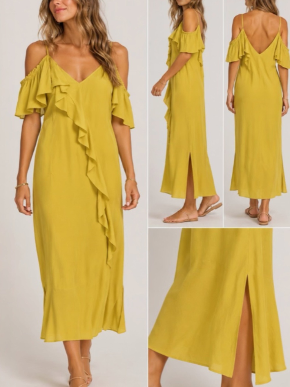 NWT - 100% silk Yellow dress with ruffles